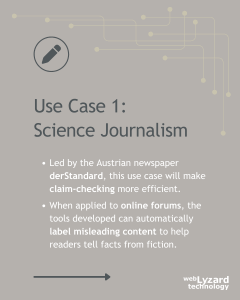 Slide about CLAIM use case 1: science journalism