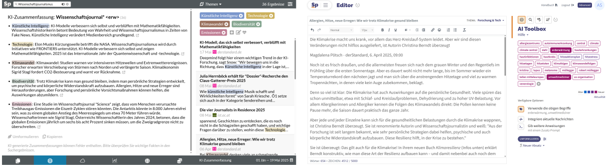 webLyzard Dashboard and Storypact AI Editor - Science Journalism